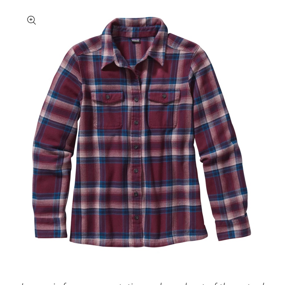 Patagonia Long Sleeve Fjord Flannel Burgundy Blue Plaid shirt